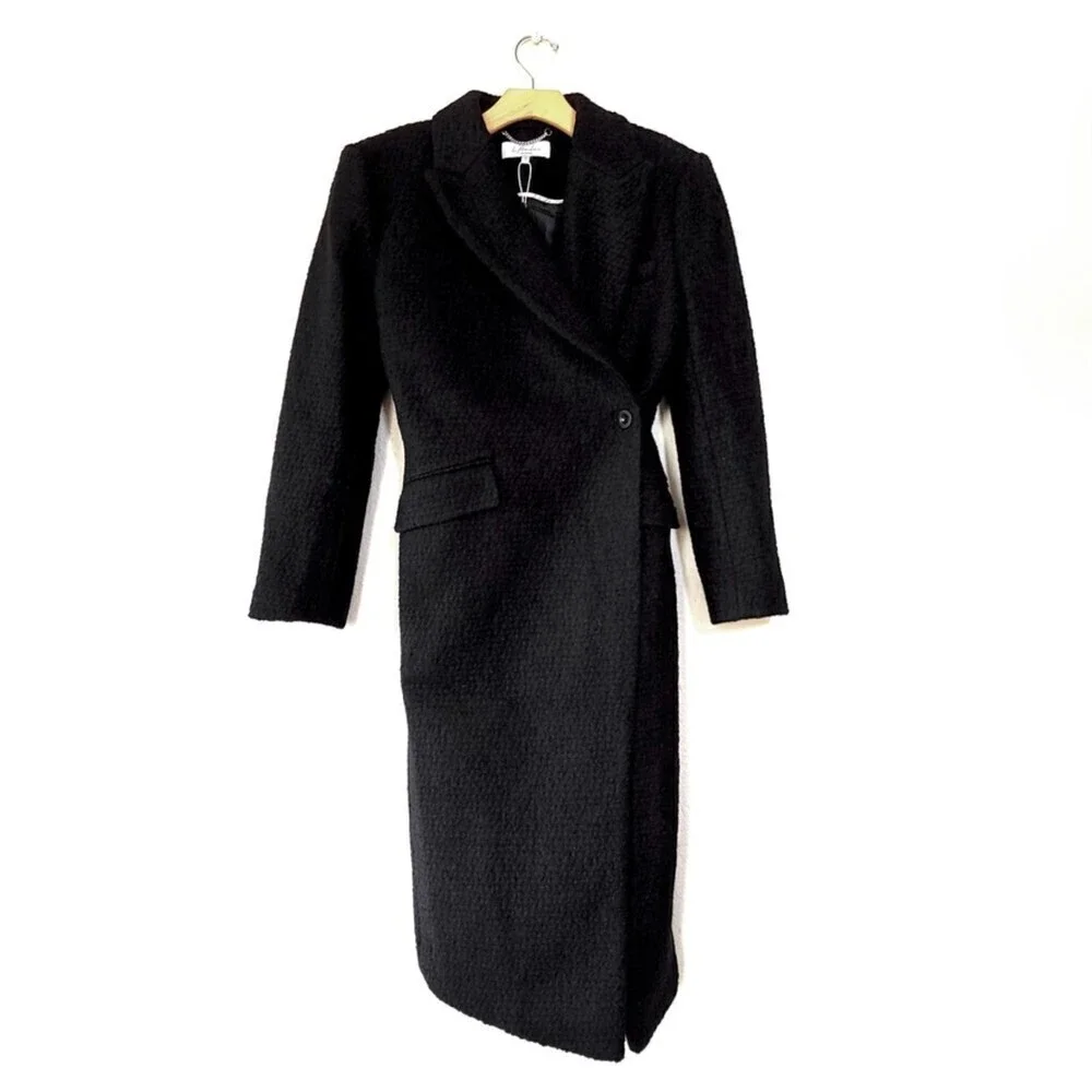 NEW L'Academie Boucle Wool Micha Long Coat Black Tailored Old Money Minimal XS - Picture 3 of 15